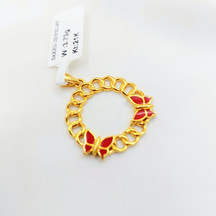 21K Gold Red Butterfly Pendant