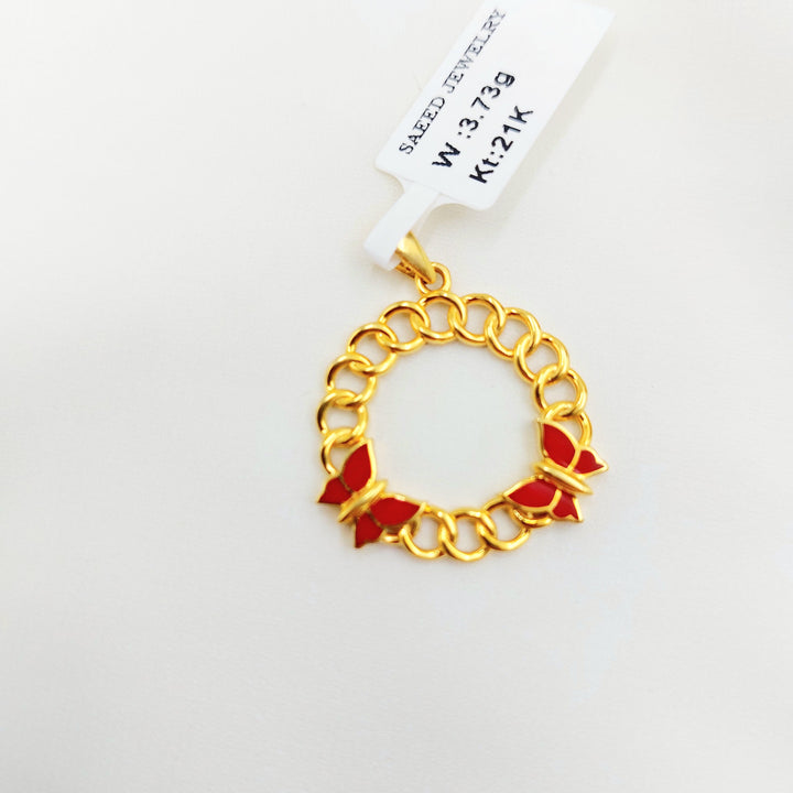 21K Gold Red Butterfly Pendant
