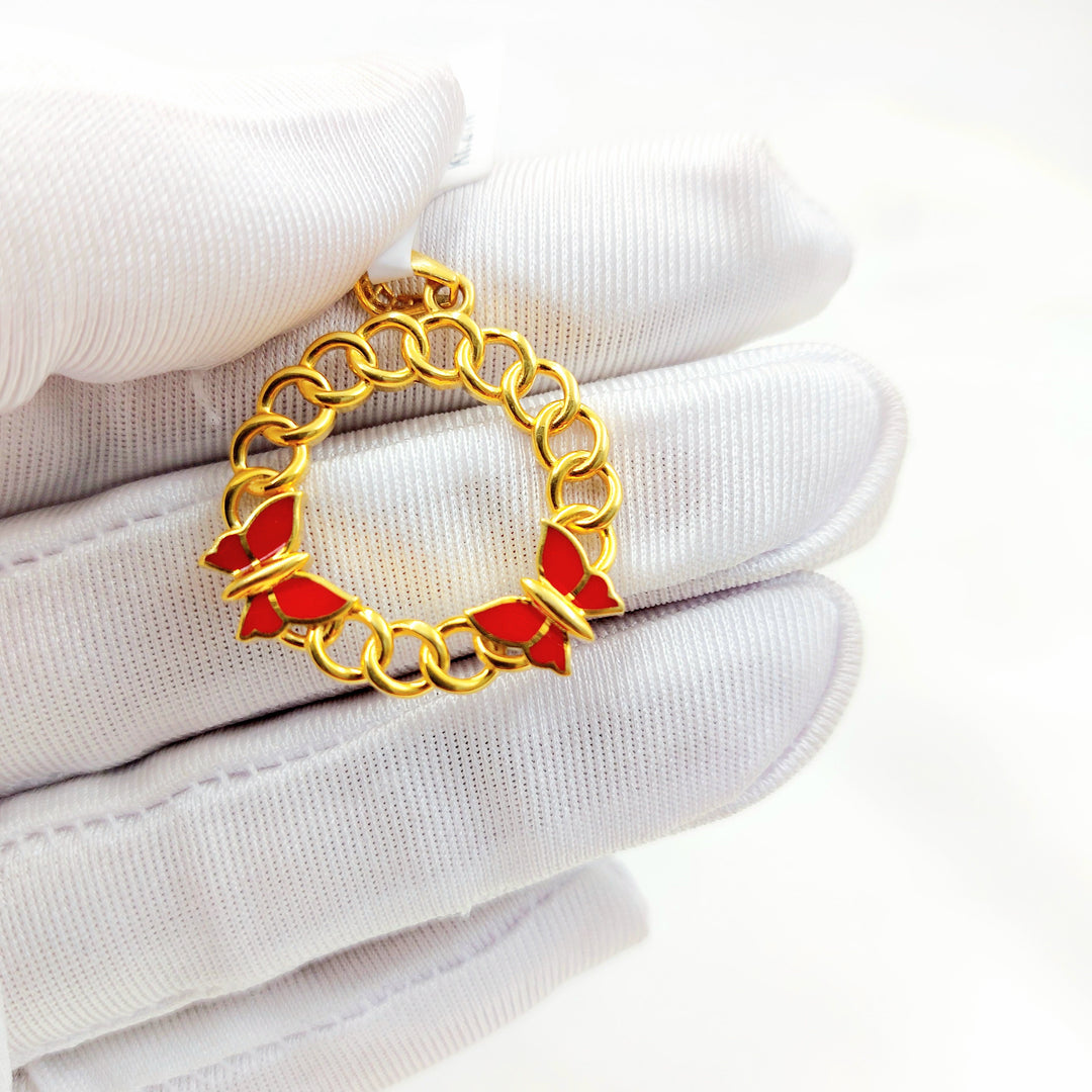 21K Gold Red Butterfly Pendant