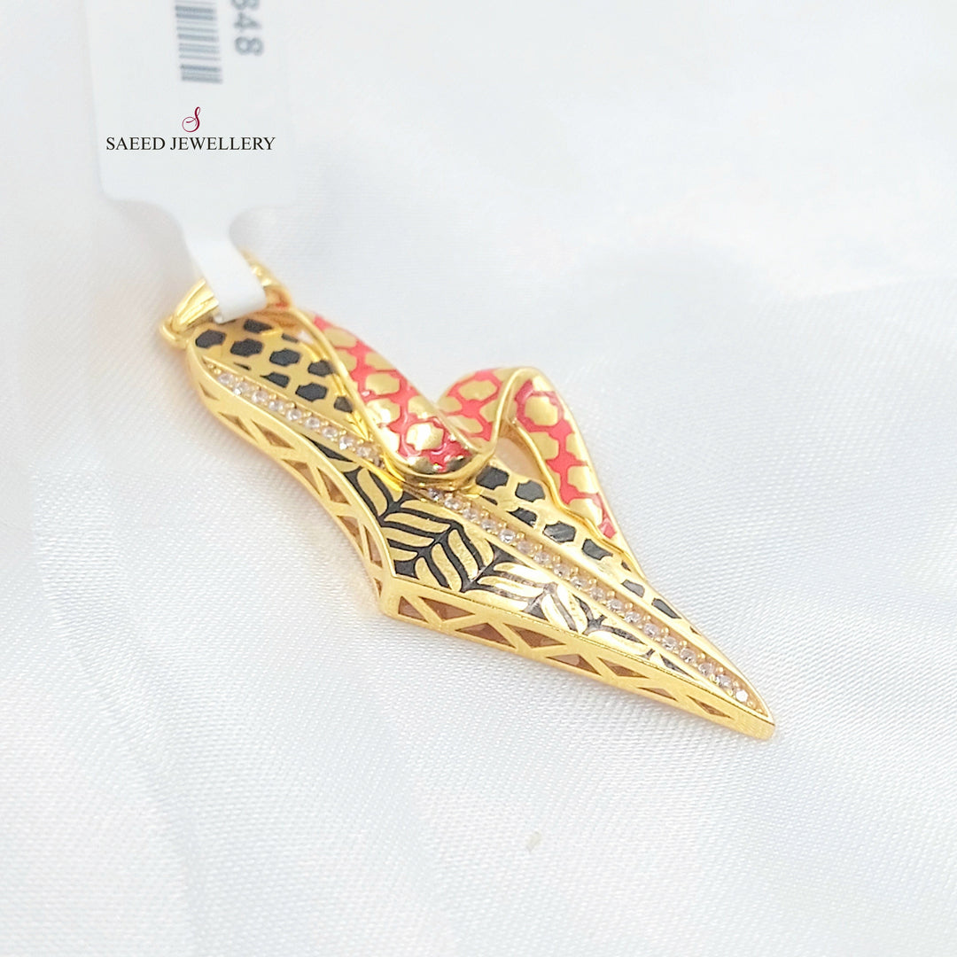 Enameled & Zircon Studded Palestine Pendant Made of 21K Gold by Saeed Jewelry 