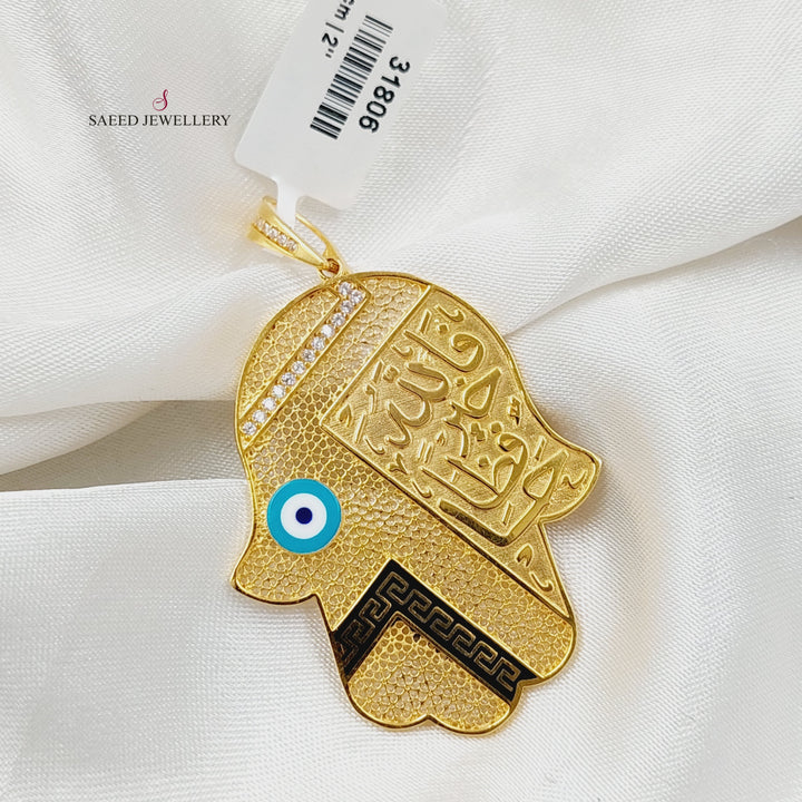 21K Gold Enameled & Zircon Studded Islamic Pendant by Saeed Jewelry - Image 3