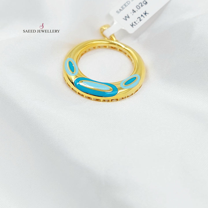 Enameled Rounded Pendant Made of 21K Gold by Saeed Jewelry 