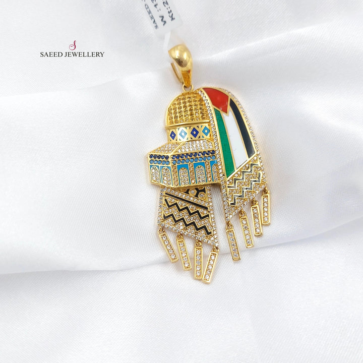 Enameled & Zircon Studded Palestine Pendant Made of 21K Gold by Saeed Jewelry 