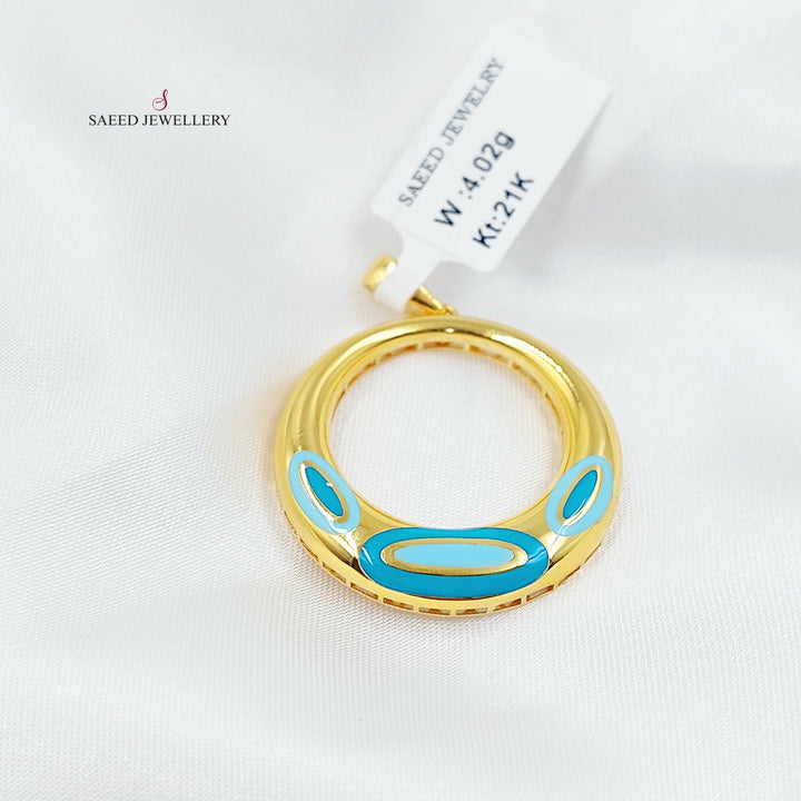 Enameled Rounded Pendant Made of 21K Gold by Saeed Jewelry 