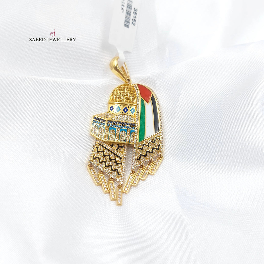 Enameled & Zircon Studded Palestine Pendant Made of 21K Gold by Saeed Jewelry 
