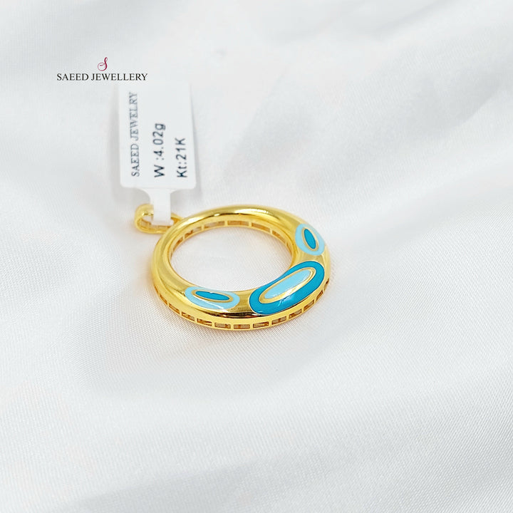 Enameled Rounded Pendant Made of 21K Gold by Saeed Jewelry 