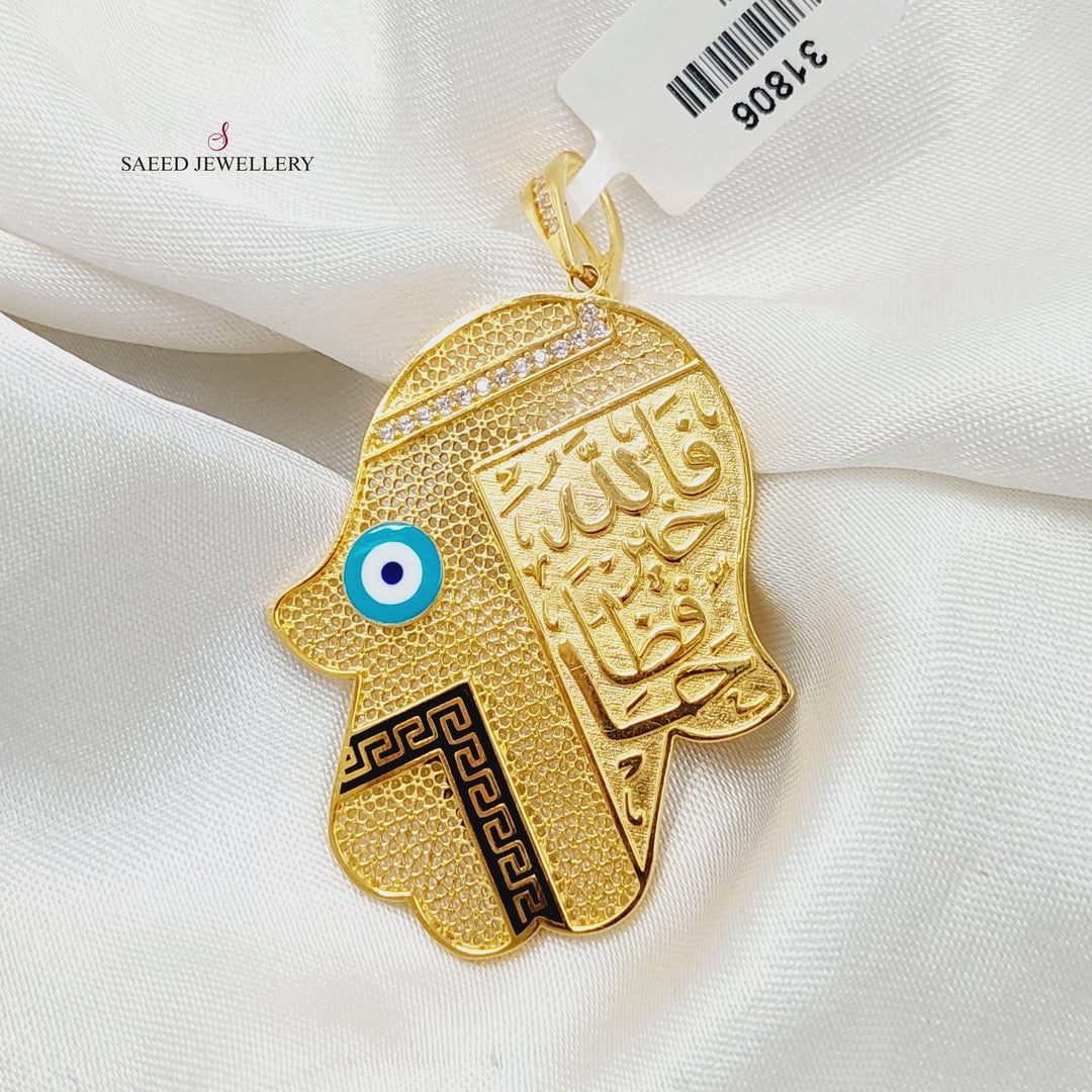 21K Gold Enameled & Zircon Studded Islamic Pendant by Saeed Jewelry - Image 5