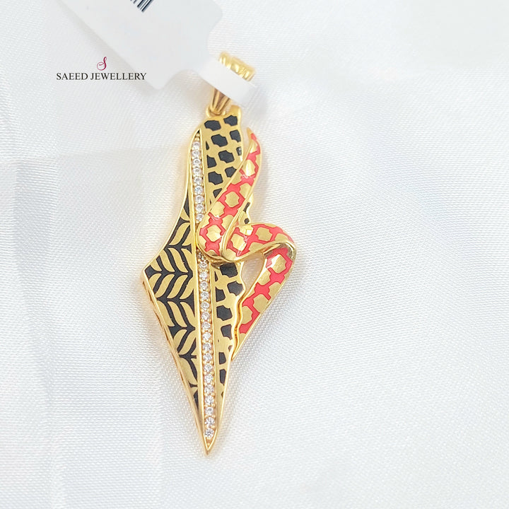 Enameled & Zircon Studded Palestine Pendant Made of 21K Gold by Saeed Jewelry 