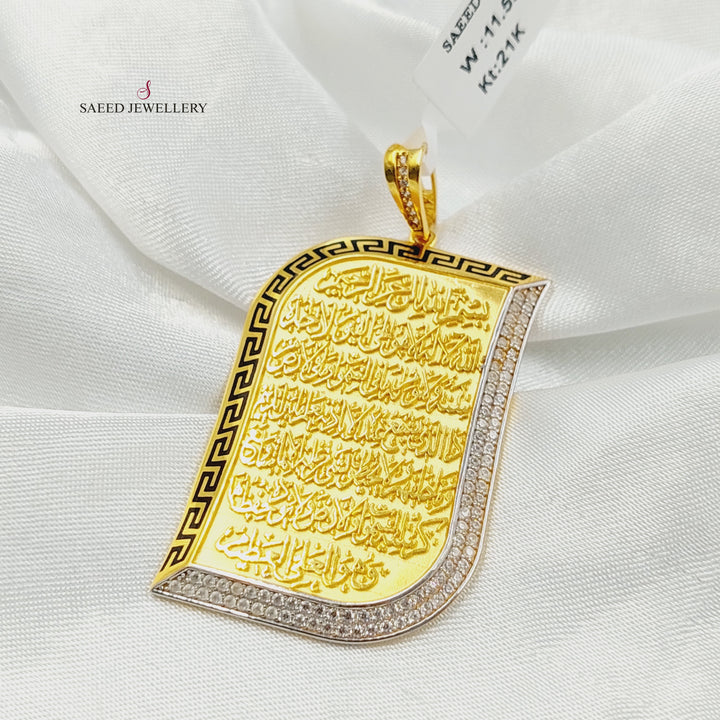 Enameled & Zircon Studded Islamic Pendant Made of 21K Gold by Saeed Jewelry 