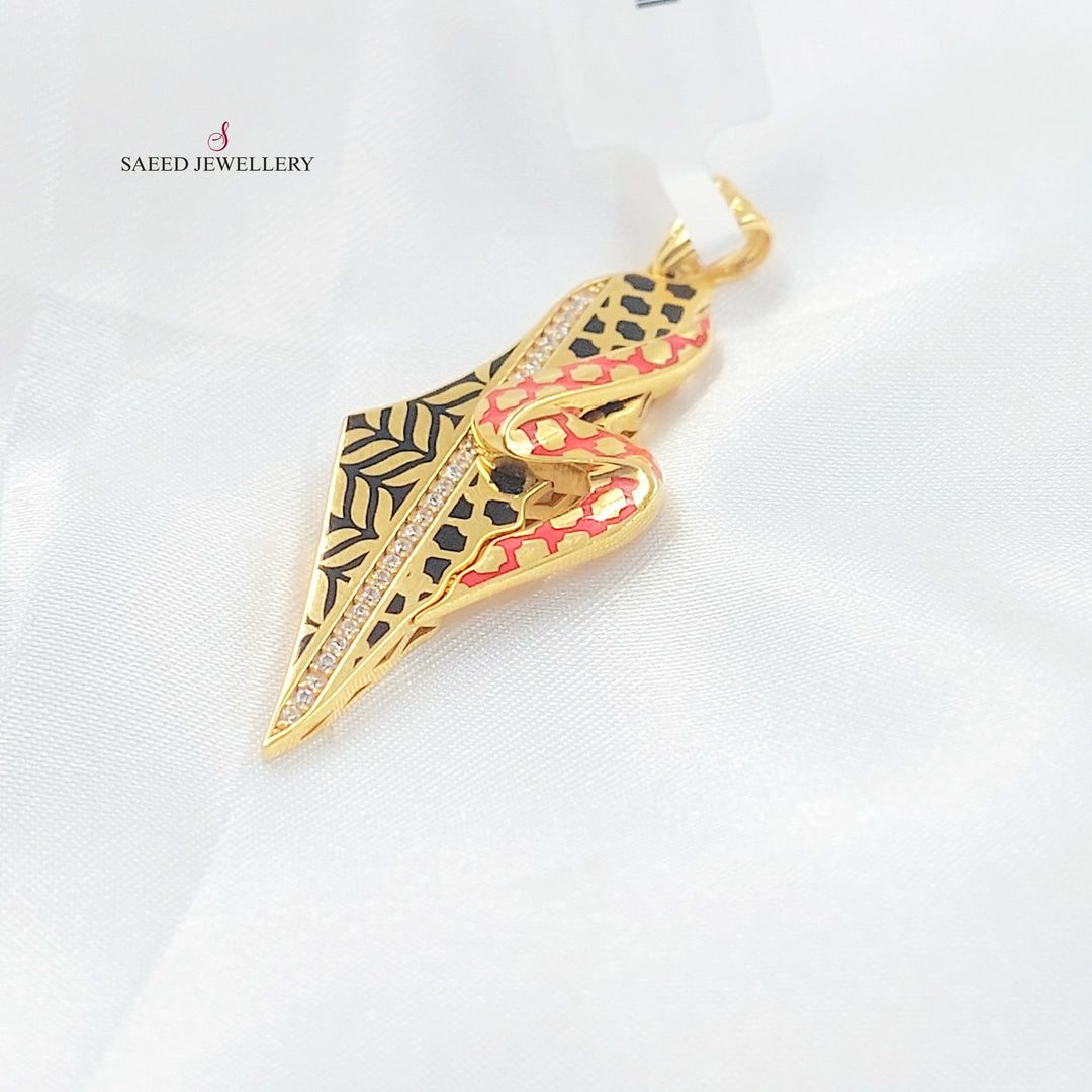 Enameled & Zircon Studded Palestine Pendant Made of 21K Gold by Saeed Jewelry 