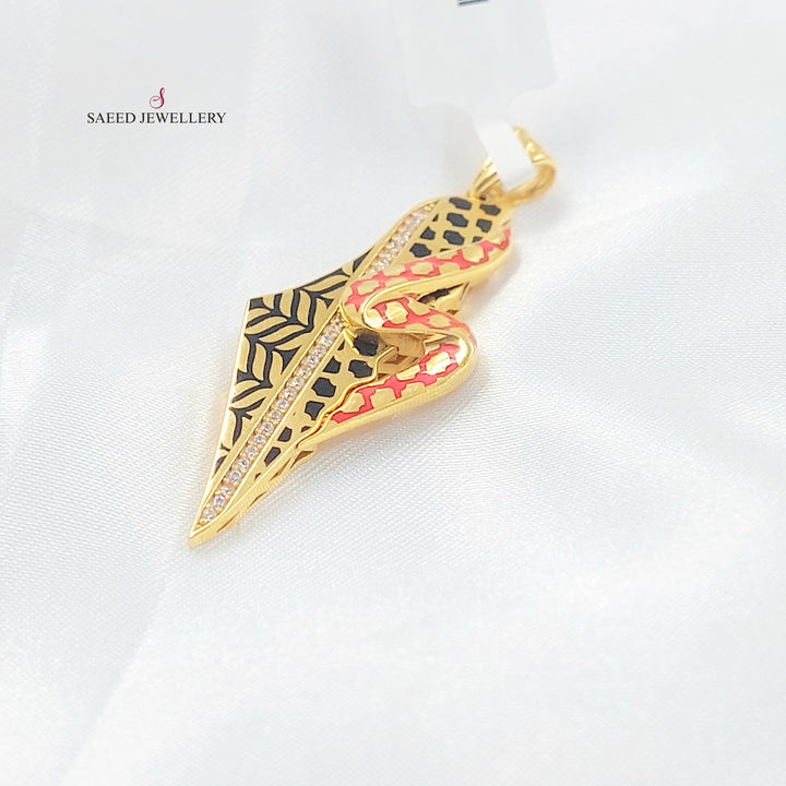 Enameled & Zircon Studded Palestine Pendant Made of 21K Gold by Saeed Jewelry 