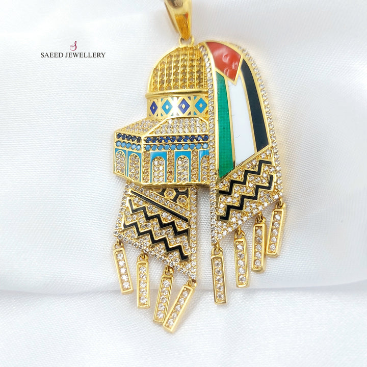 Enameled & Zircon Studded Palestine Pendant Made of 21K Gold by Saeed Jewelry 