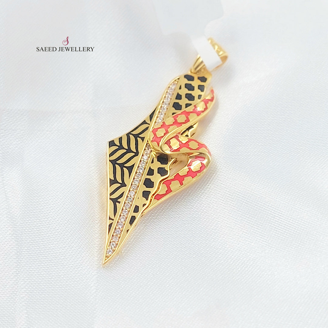 Enameled & Zircon Studded Palestine Pendant Made of 21K Gold by Saeed Jewelry 
