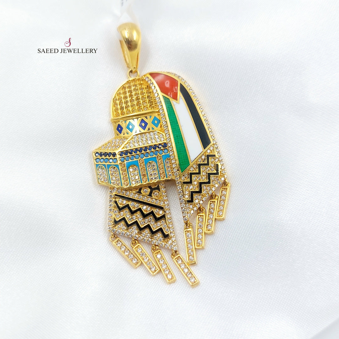 Enameled & Zircon Studded Palestine Pendant Made of 21K Gold by Saeed Jewelry 