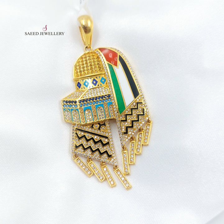 Enameled & Zircon Studded Palestine Pendant Made of 21K Gold by Saeed Jewelry 