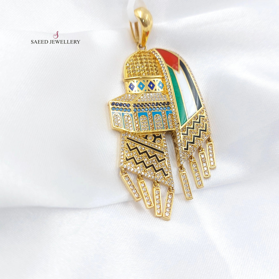 Enameled & Zircon Studded Palestine Pendant Made of 21K Gold by Saeed Jewelry 