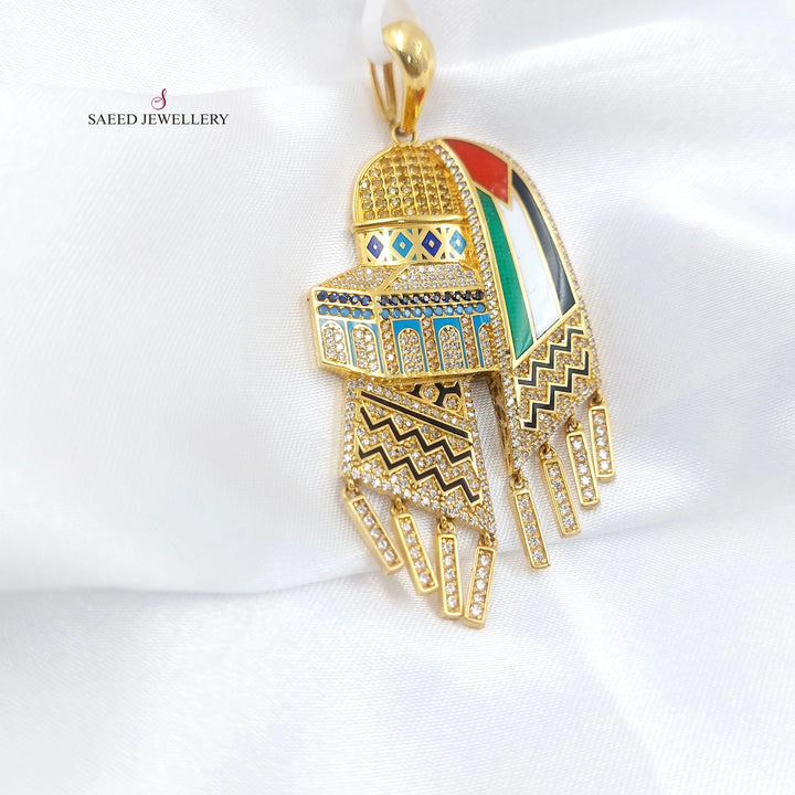 Enameled & Zircon Studded Palestine Pendant Made of 21K Gold by Saeed Jewelry 