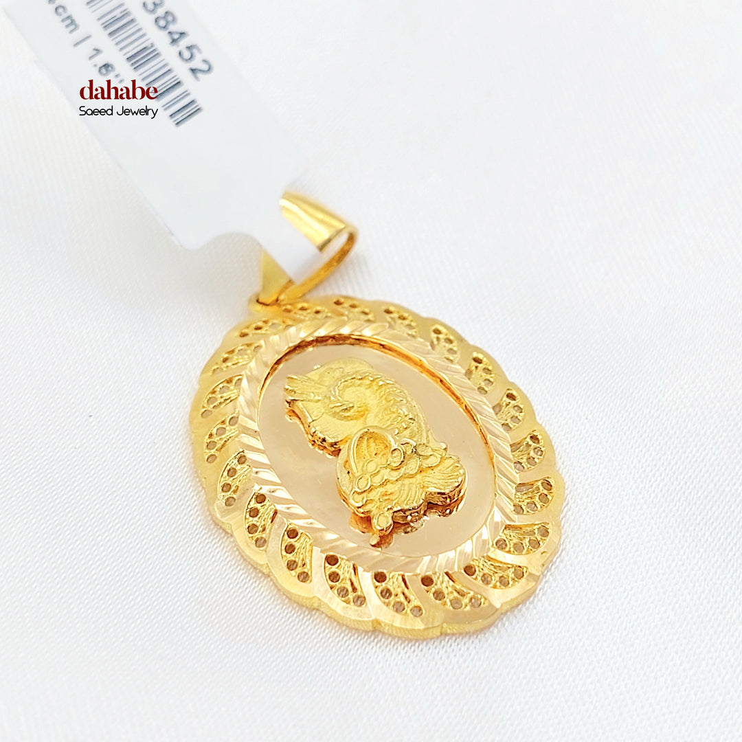 Engraved Ounce Pendant Made of 21K Gold by Saeed Jewelry 