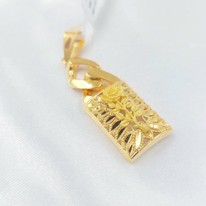 Engraved Rose Pendant Made of 21K Gold by Saeed Jewelry 