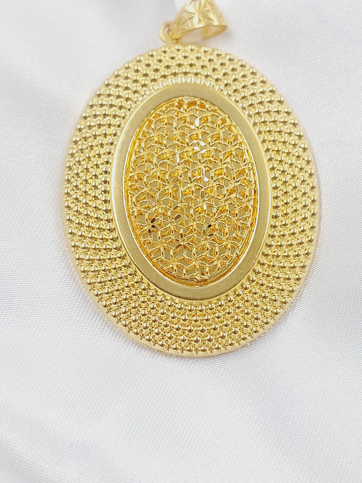 Engraved Oval Pendant Made of 21K Gold by Saeed Jewelry 