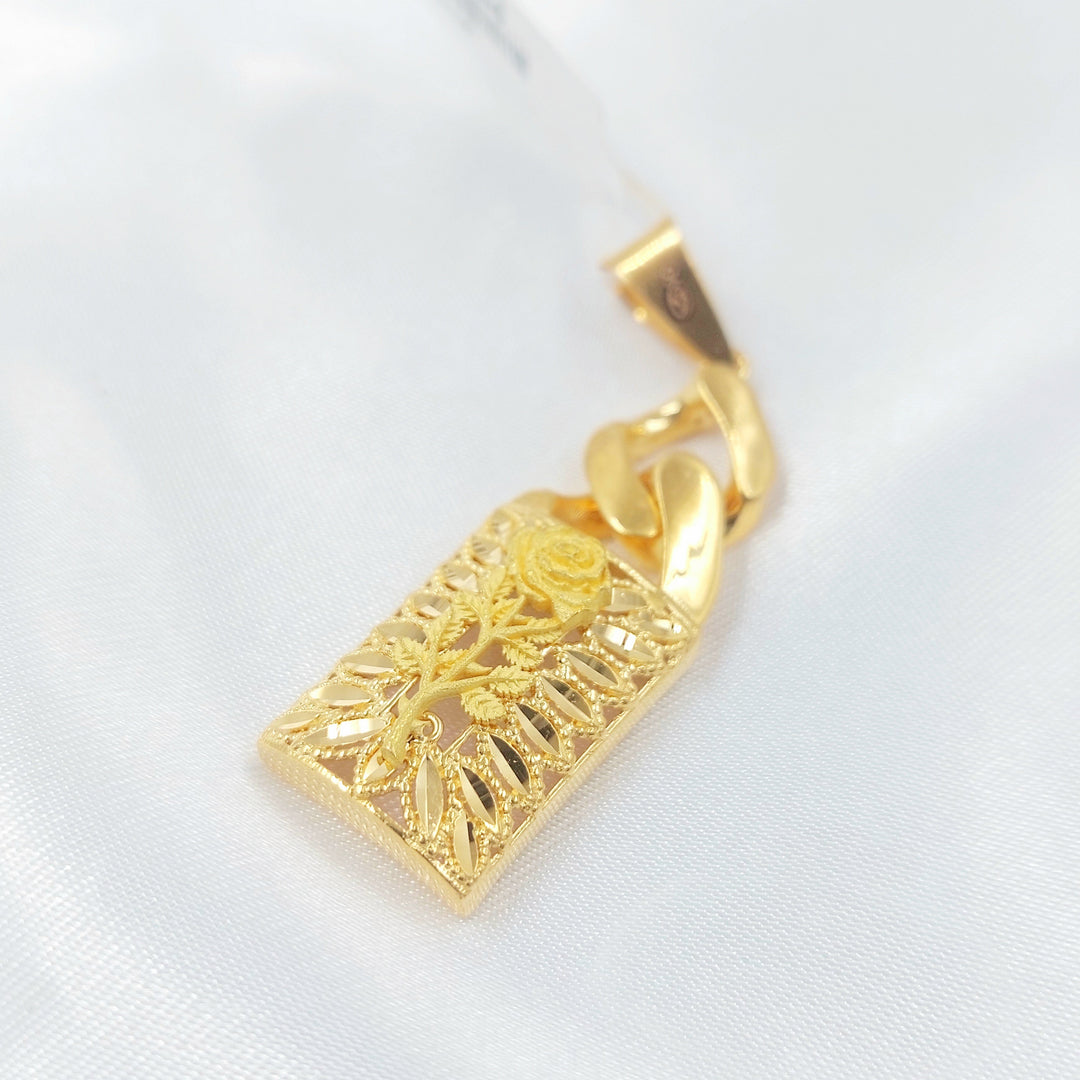 Engraved Rose Pendant Made of 21K Gold by Saeed Jewelry 