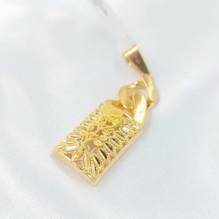 Engraved Rose Pendant Made of 21K Gold by Saeed Jewelry 