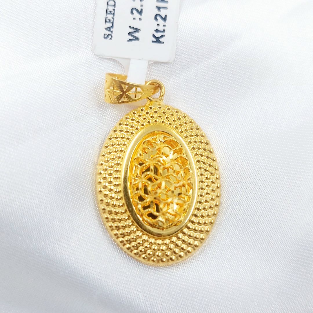 Engraved Oval Pendant Made of 21K Gold by Saeed Jewelry 