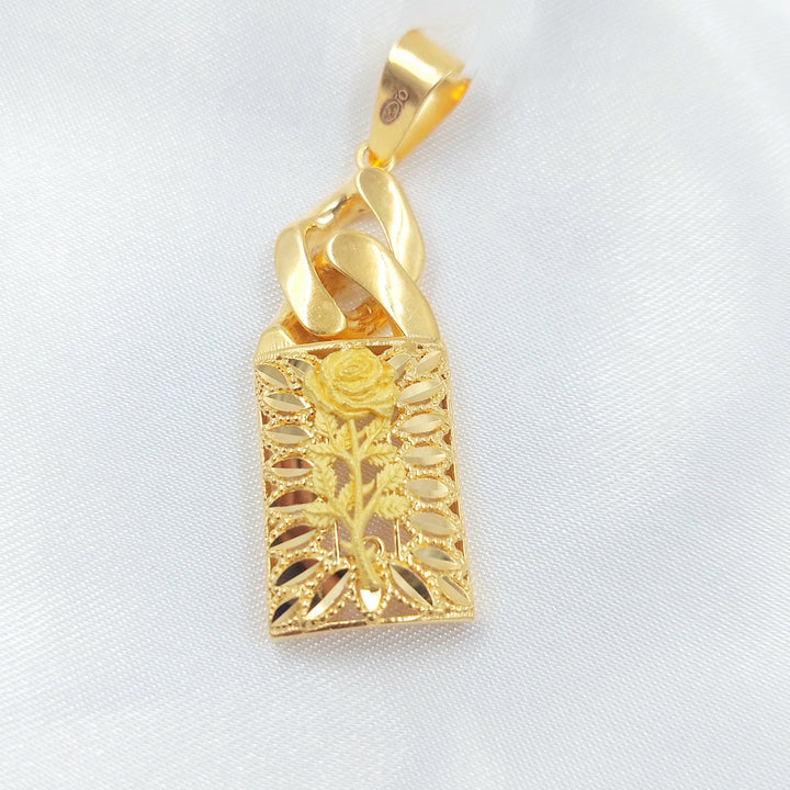 Engraved Rose Pendant Made of 21K Gold by Saeed Jewelry 