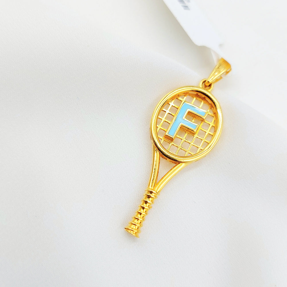 21K Gold F Initial Tennis Racket Pendant