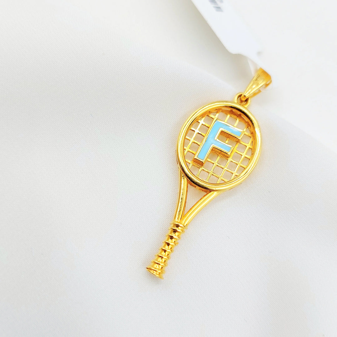 21K Gold F Initial Tennis Racket Pendant