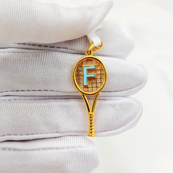 21K Gold F Initial Tennis Racket Pendant