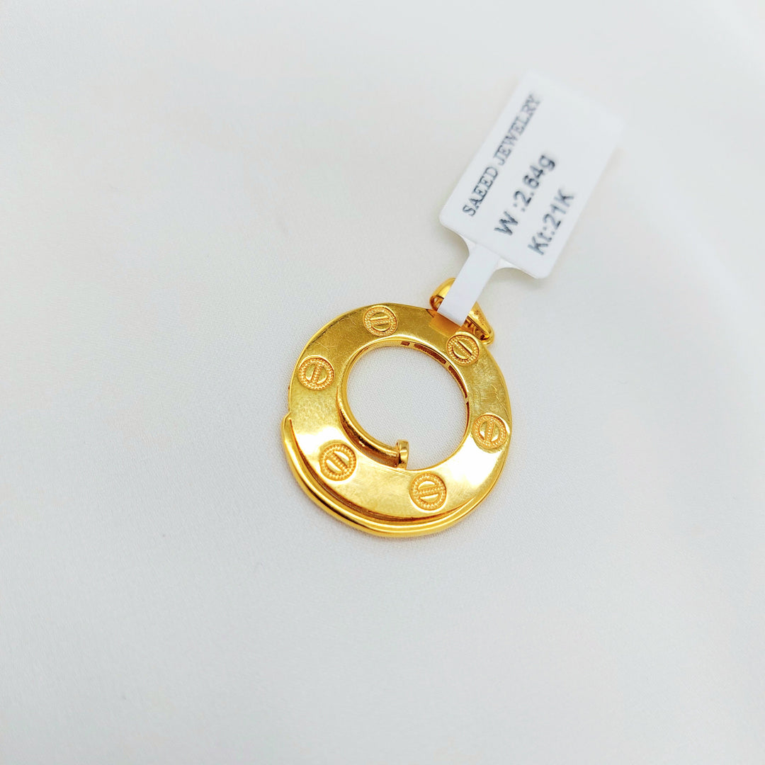 21K Gold Screw Motif Circle Pendant
