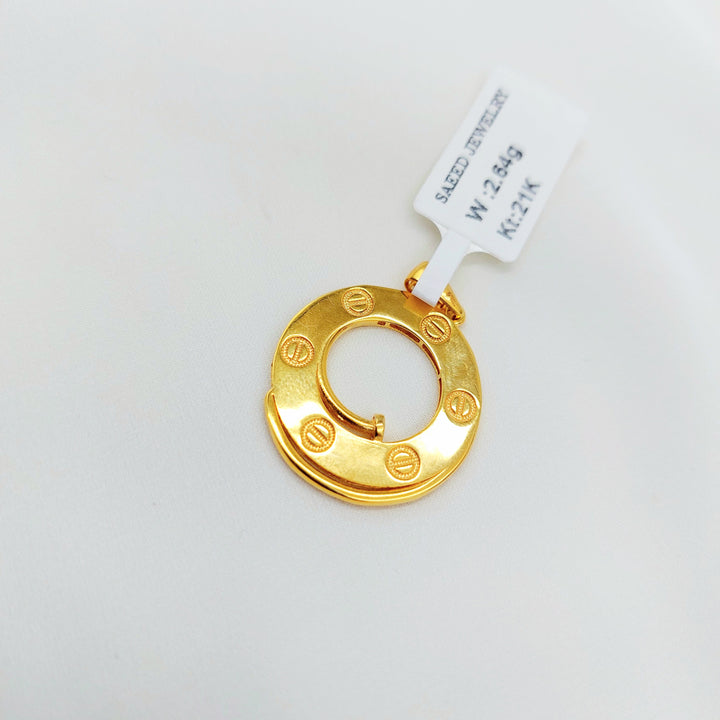 21K Gold Screw Motif Circle Pendant