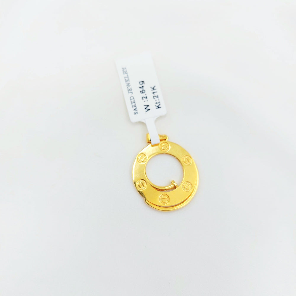 21K Gold Screw Motif Circle Pendant