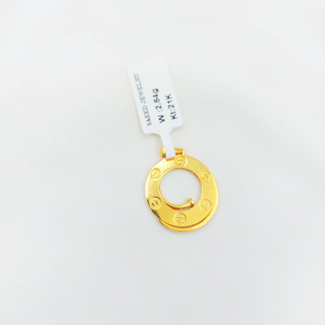 21K Gold Screw Motif Circle Pendant