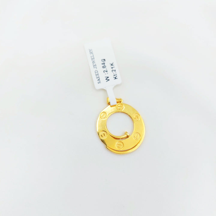 21K Gold Screw Motif Circle Pendant