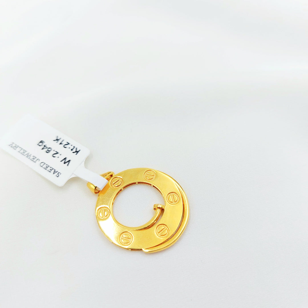 21K Gold Screw Motif Circle Pendant