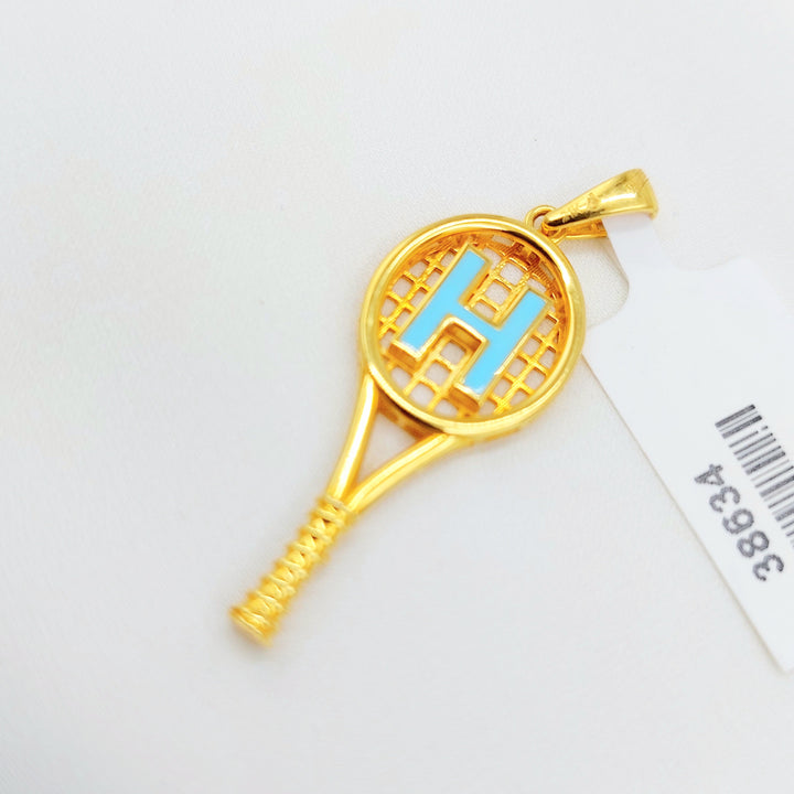 21K Gold H Initial Tennis Racket Pendant