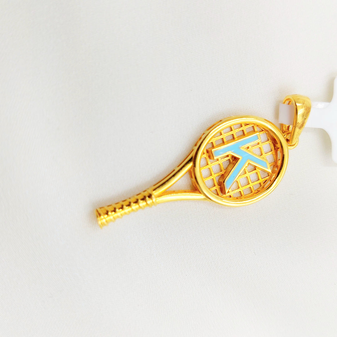 21K Gold K Initial Tennis Racket Pendant