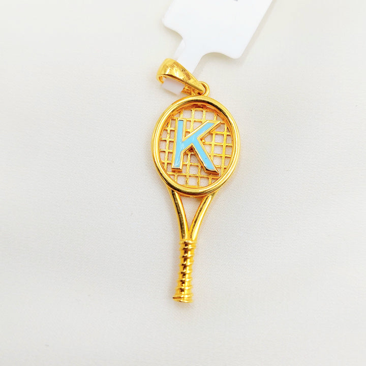 21K Gold K Initial Tennis Racket Pendant