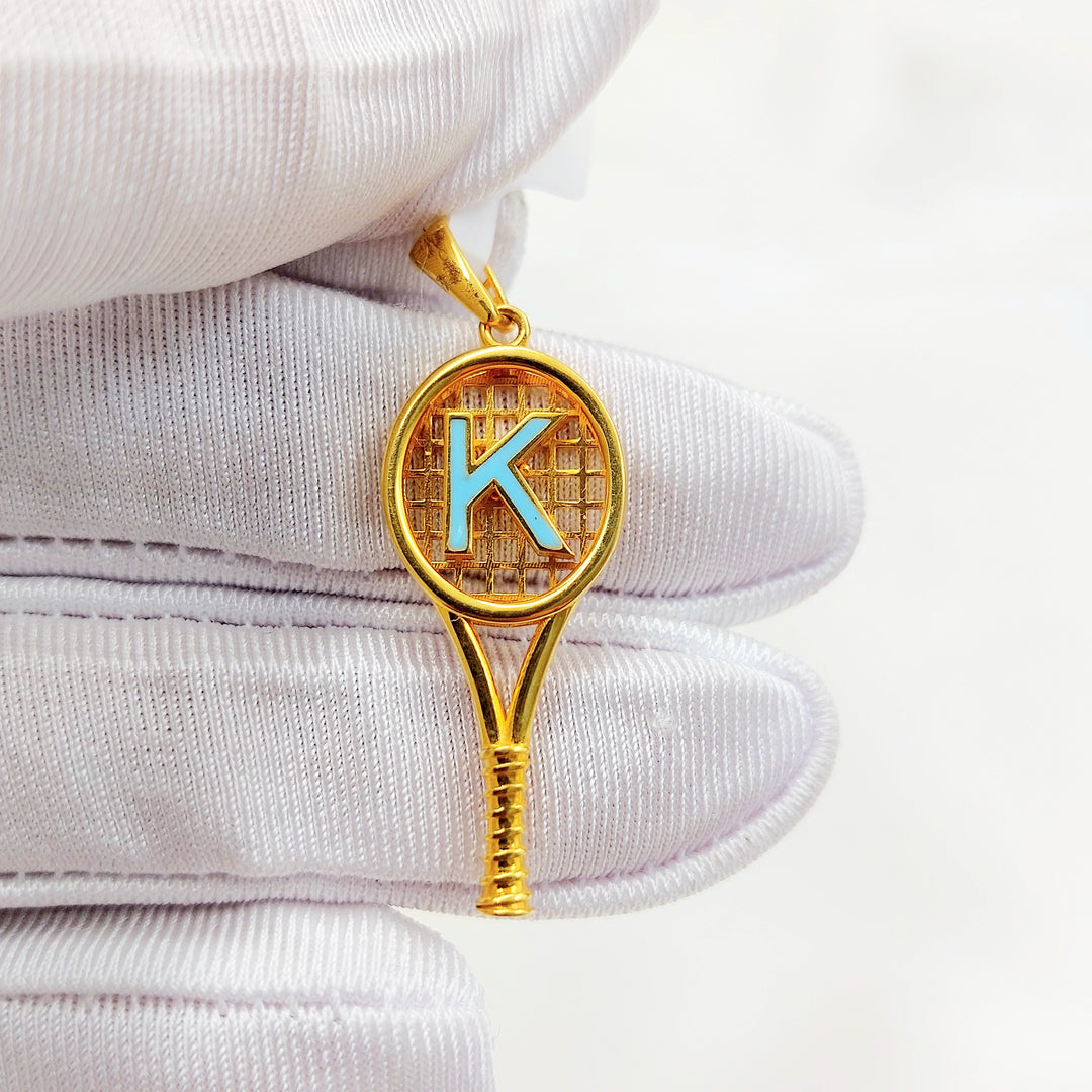21K Gold K Initial Tennis Racket Pendant
