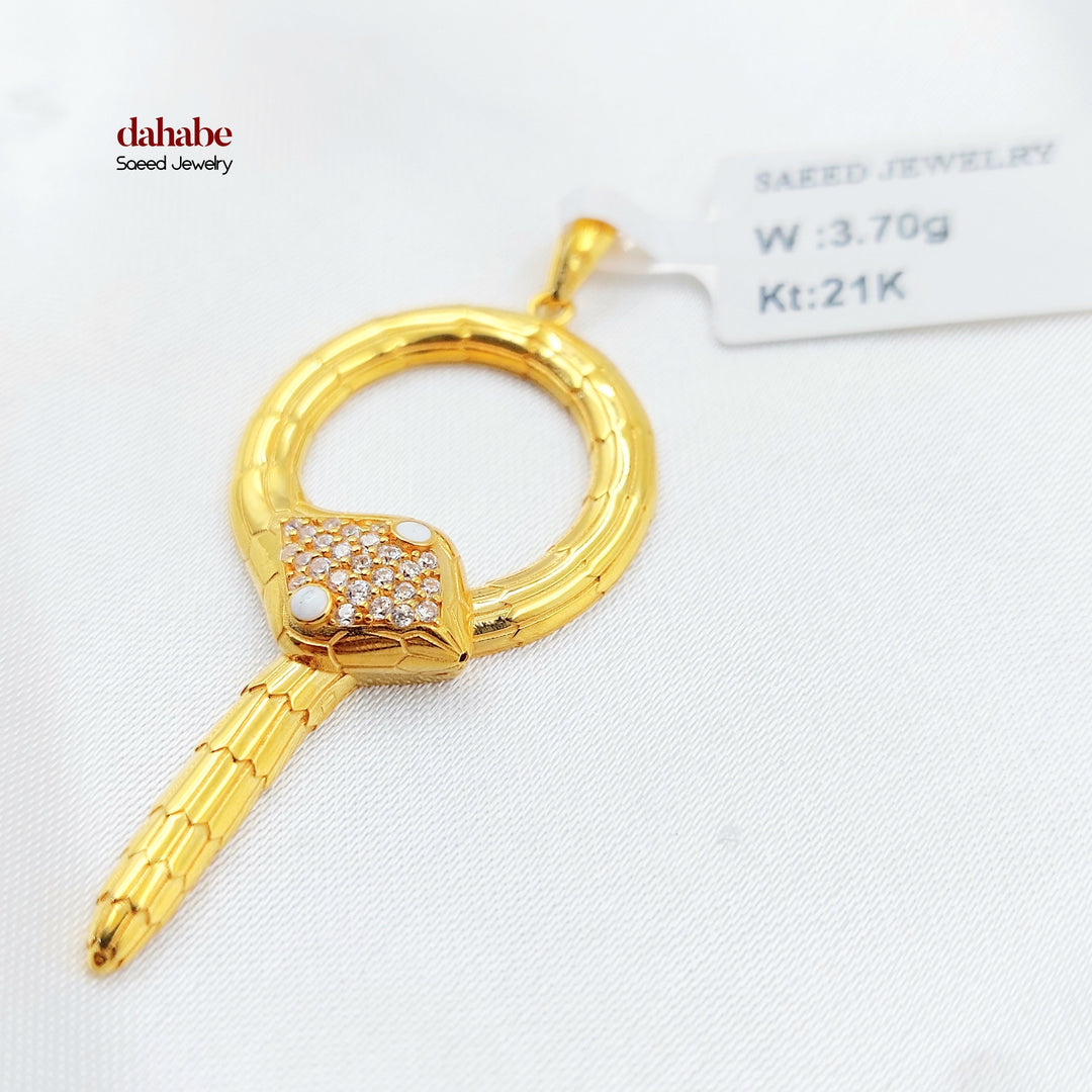 Zircon Studded Snake Pendant Made of 21K Gold by Saeed Jewelry 