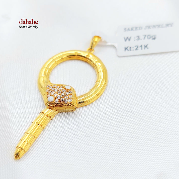 Zircon Studded Snake Pendant Made of 21K Gold by Saeed Jewelry 