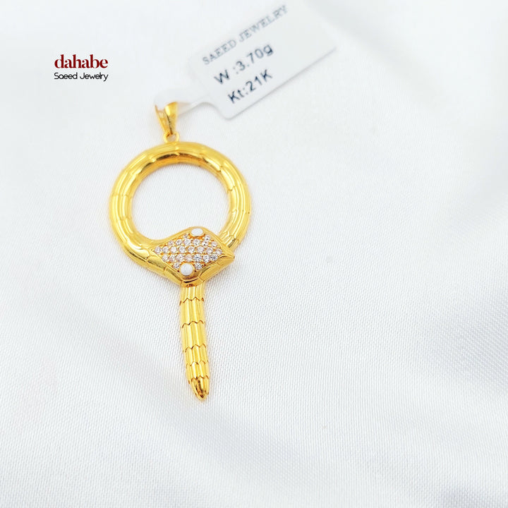 Zircon Studded Snake Pendant Made of 21K Gold by Saeed Jewelry 