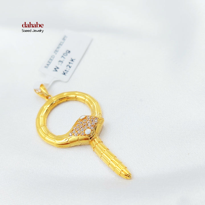 Zircon Studded Snake Pendant Made of 21K Gold by Saeed Jewelry 