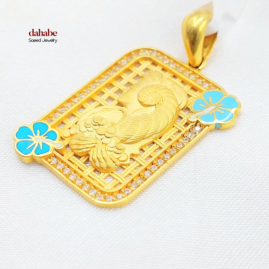 Zircon Studded Ounce Pendant Made of 21K Gold by Saeed Jewelry 