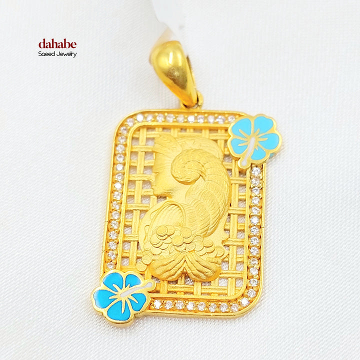 Zircon Studded Ounce Pendant Made of 21K Gold by Saeed Jewelry 