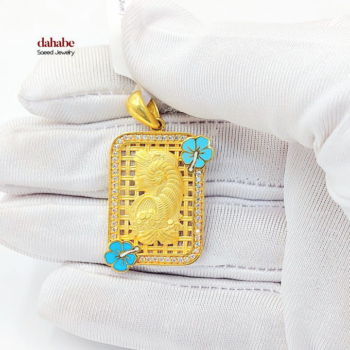 Zircon Studded Ounce Pendant Made of 21K Gold by Saeed Jewelry 