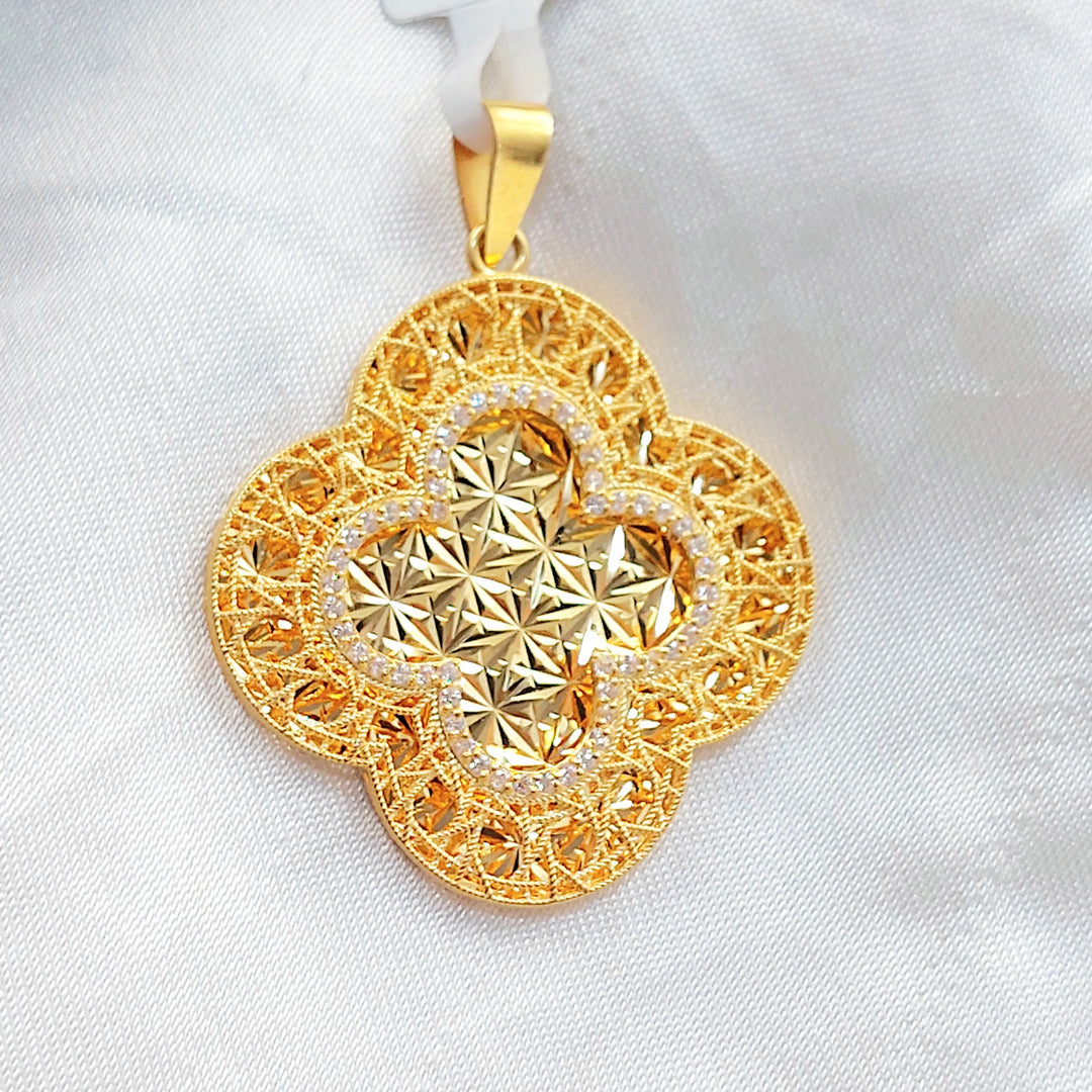 Zircon Studded Rose Pendant Made of 21K Gold by Saeed Jewelry 