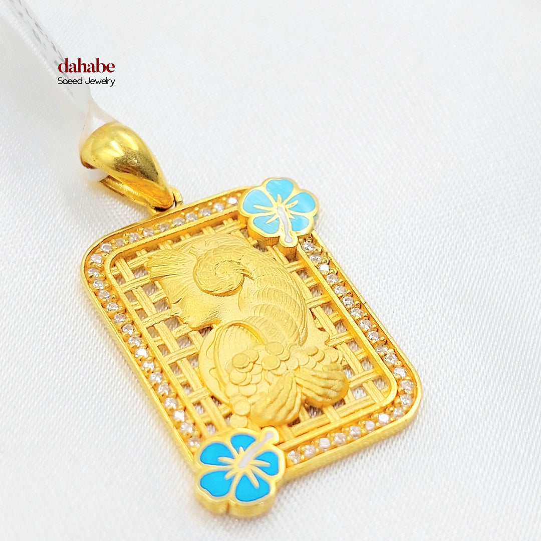 Zircon Studded Ounce Pendant Made of 21K Gold by Saeed Jewelry 